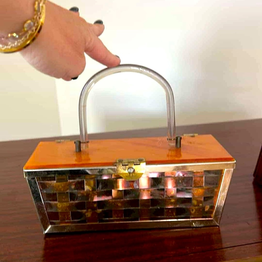 Mid Century CHROME Basketweave Metal Box Purse/clutch  1950's
